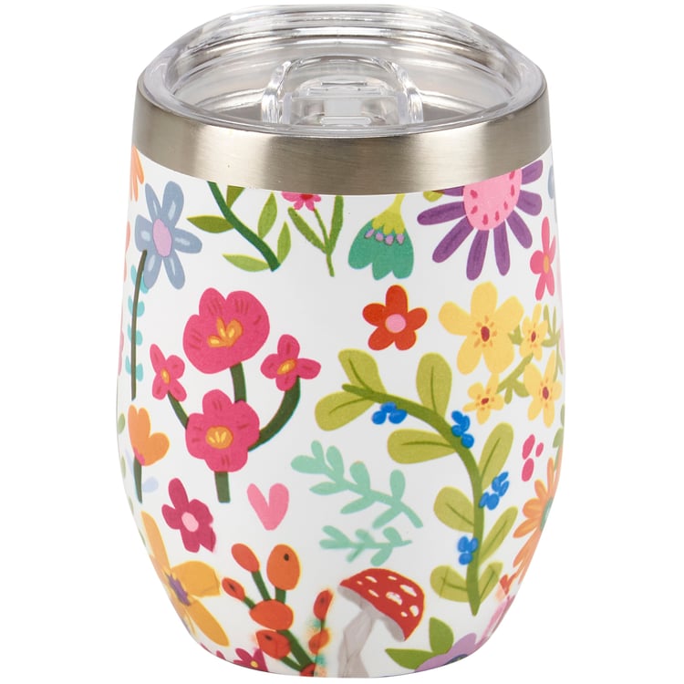 Happy flowers floral pattern wine tumbler cup