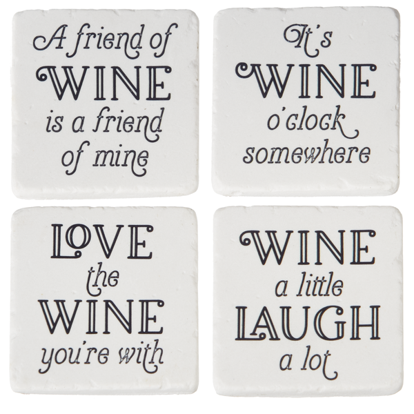 Set of 4 funny wine sayings coasters for wine lovers