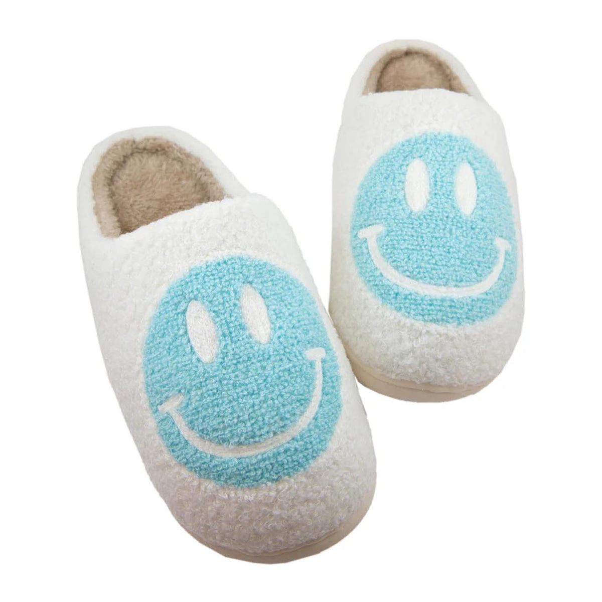 Happy face cozy aqua women's fuzzy house slippers