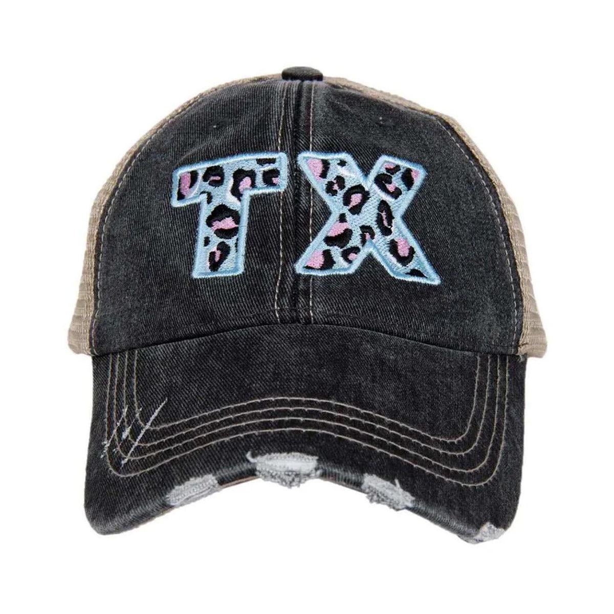 TX for Texas blue leopard print women's trucker hat
