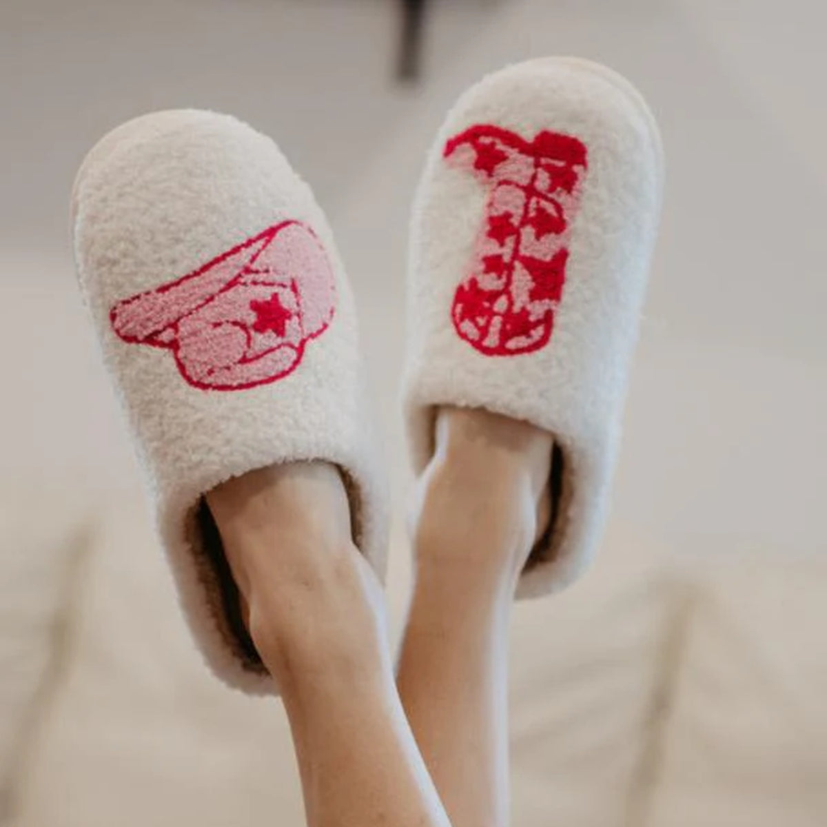 Boot and Cowgirl Hat Women's Fuzzy House Slippers