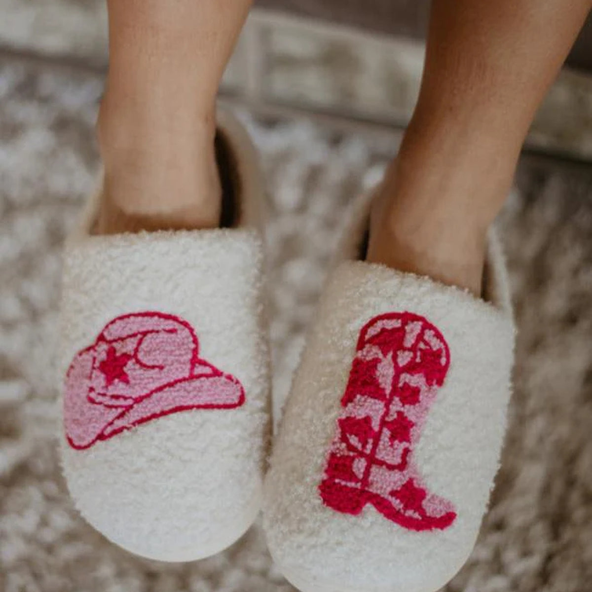 Boot and Cowgirl Hat Women's Fuzzy House Slippers