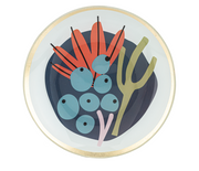 Abstract colorful floral design trinket dish navy blue background