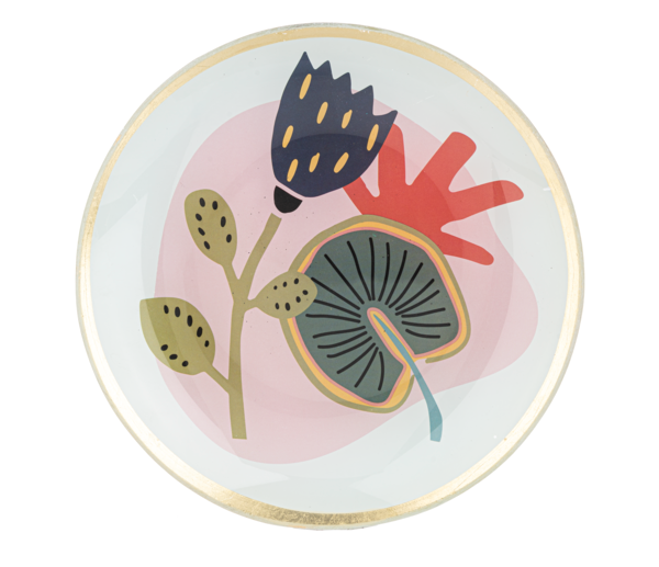 Abstract colorful floral design trinket dish pink background