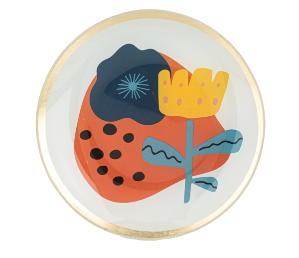 Abstract colorful floral design trinket dish red background