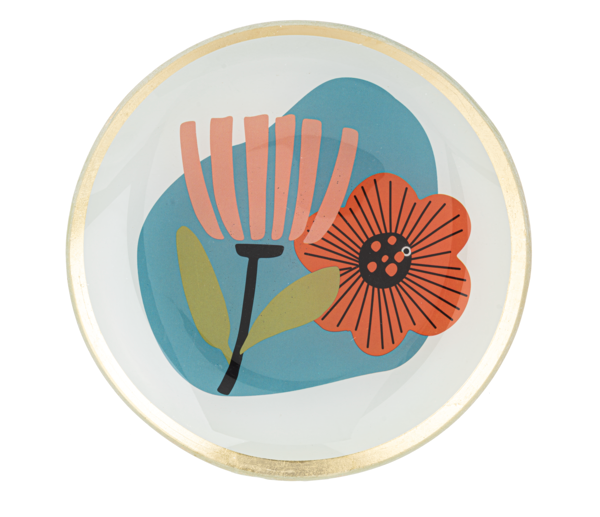 Abstract colorful floral design trinket dish teal background