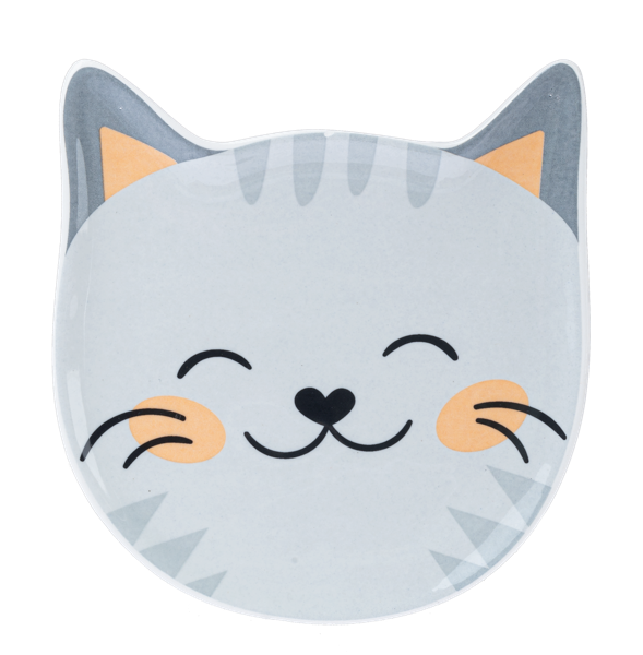 Cute illustrated gray cat trinket dish