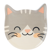 Cute illustrated gray and tan cat trinket dish
