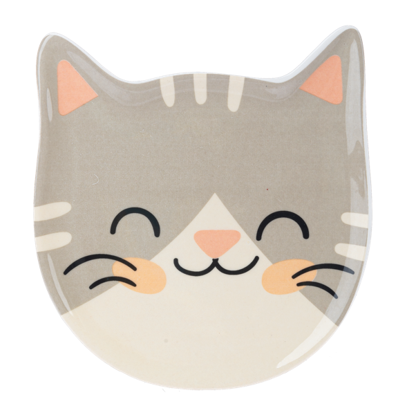 Cute illustrated gray and tan cat trinket dish