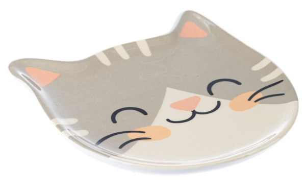 Cute Illustrated Cat Trinket Dish - Gray & Tan