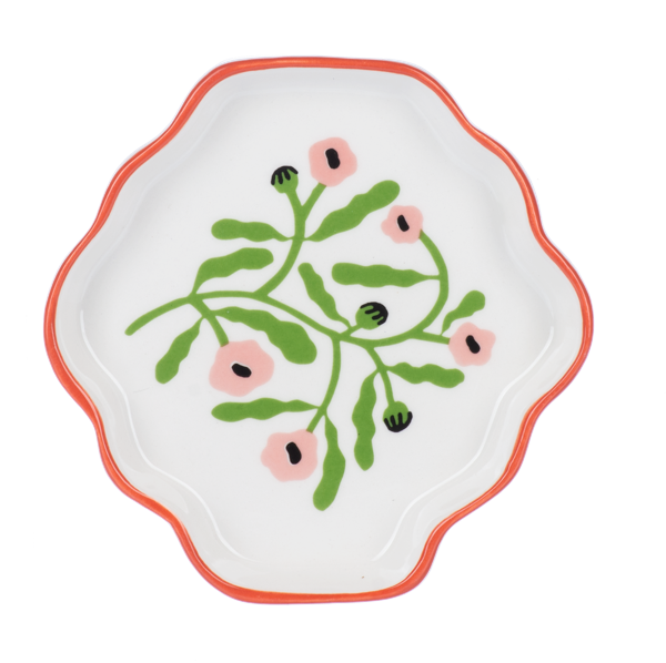 Whimsical floral design pink flowers trinket dish