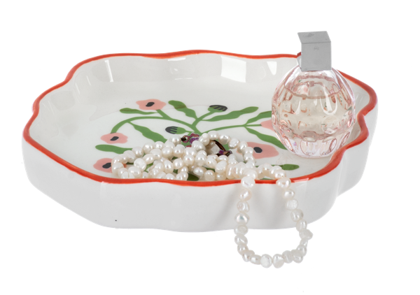 Whimsical Floral Design Flower Trinket Dish - Pink Flowers