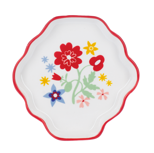 Whimsical floral design red flowers trinket dish