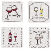 Set of 4 cute wine line illustration coasters