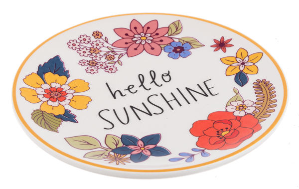 Wildflower Wreath Round Trinket Dish with Inspirational Message - Hello Sunshine