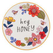 Wildflower wreath round trinket dish with Hey Honey message