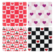Set of 4 checkered hearts coasters