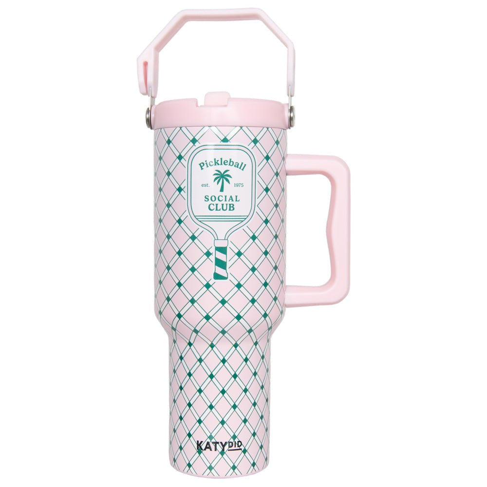 Pickleball Social Club 38 Oz Tumbler Cup With Handle & Top Carry Handle