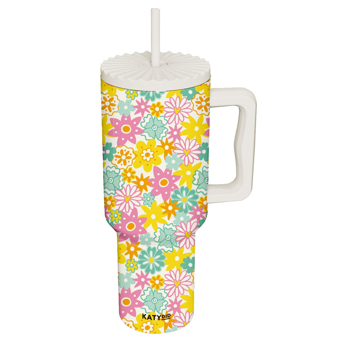 Spring Flowers Pattern 38 Oz Tumbler Cup With Handle