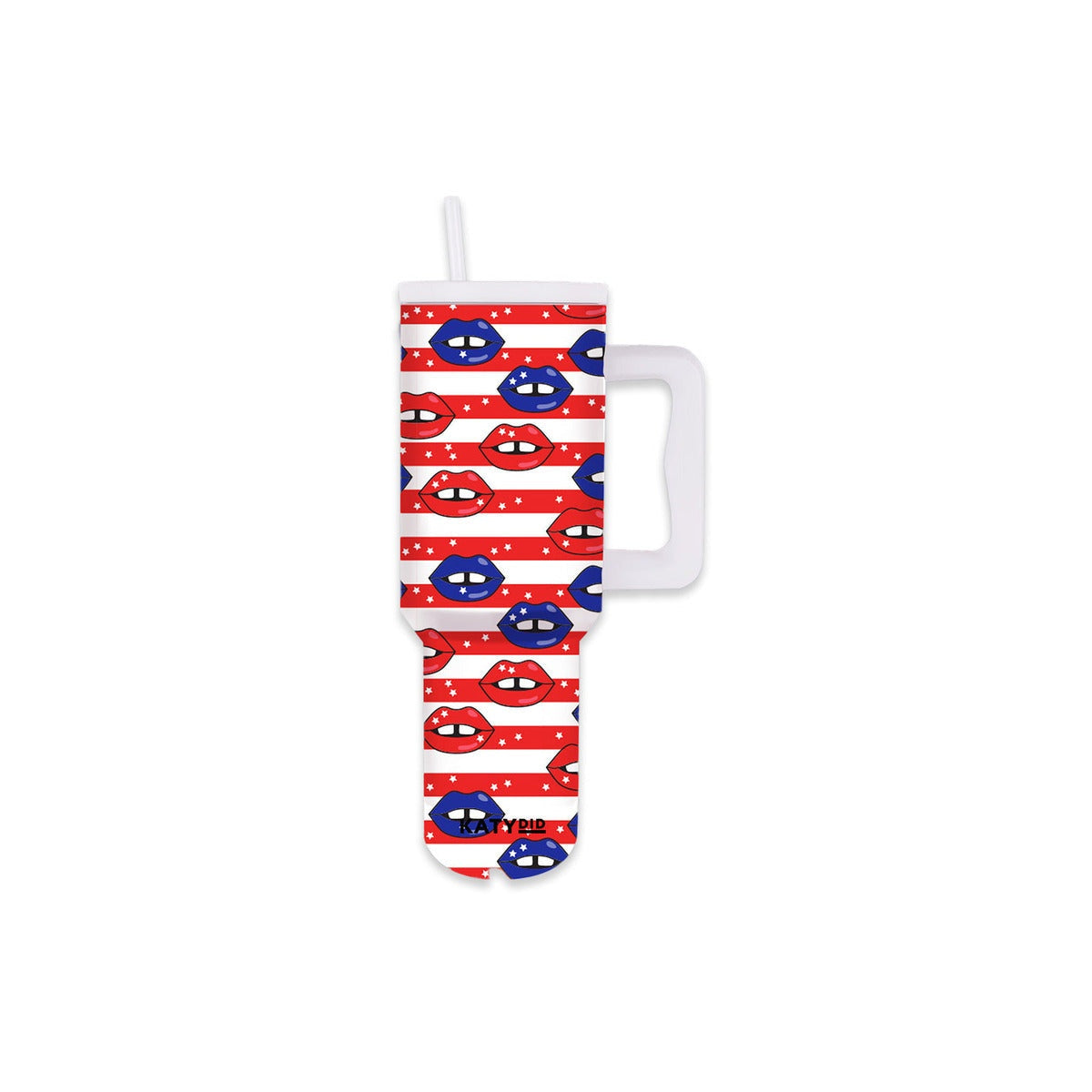 American Flag & Lips 38 Oz Tumbler Cup With Handle