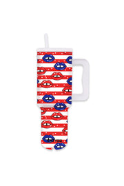 american flag & lips 38 oz tumbler cup with handle
