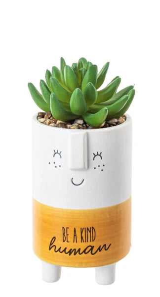 Cute kindness pot with artificial plant and Be Kind message