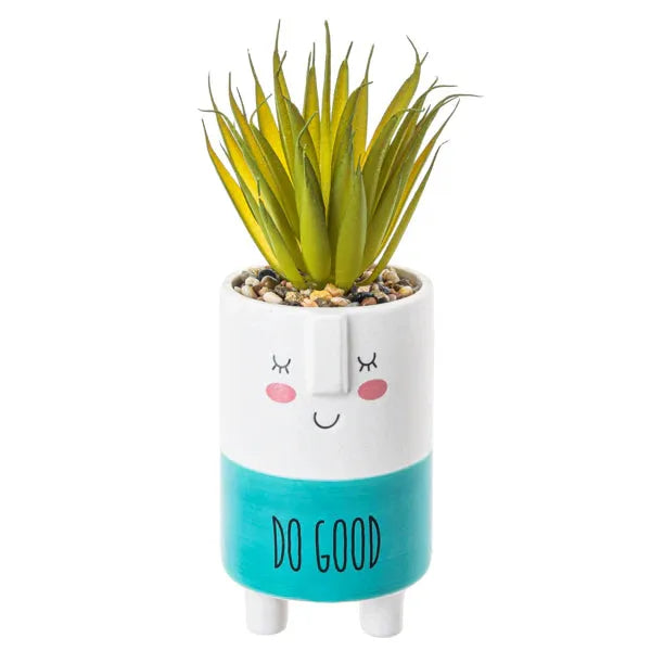 Cute Kindness Pot With Artificial Plant & Inspirational Message - Do Good