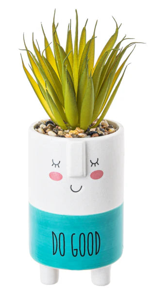 Cute kindness pot with artificial plant and Do Good message