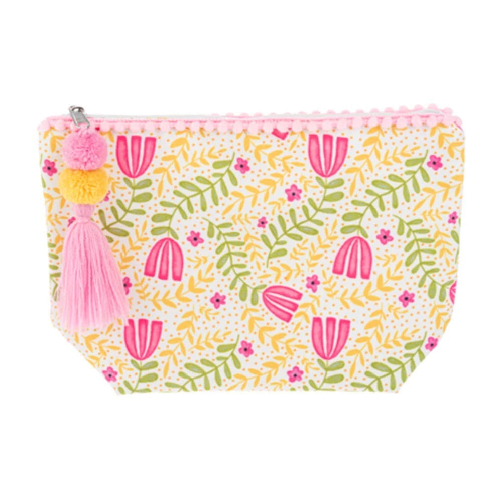 Cute floral zip pouch in pink and yellow design