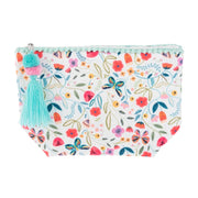 Cute floral zip pouch in white and teal design