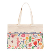 Botanical floral pattern tote bag with Bloom inspirational message