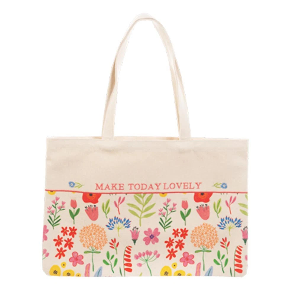 Botanical floral pattern tote bag with Lovely inspirational message