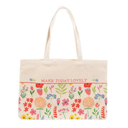 Botanical floral pattern tote bag with Lovely inspirational message