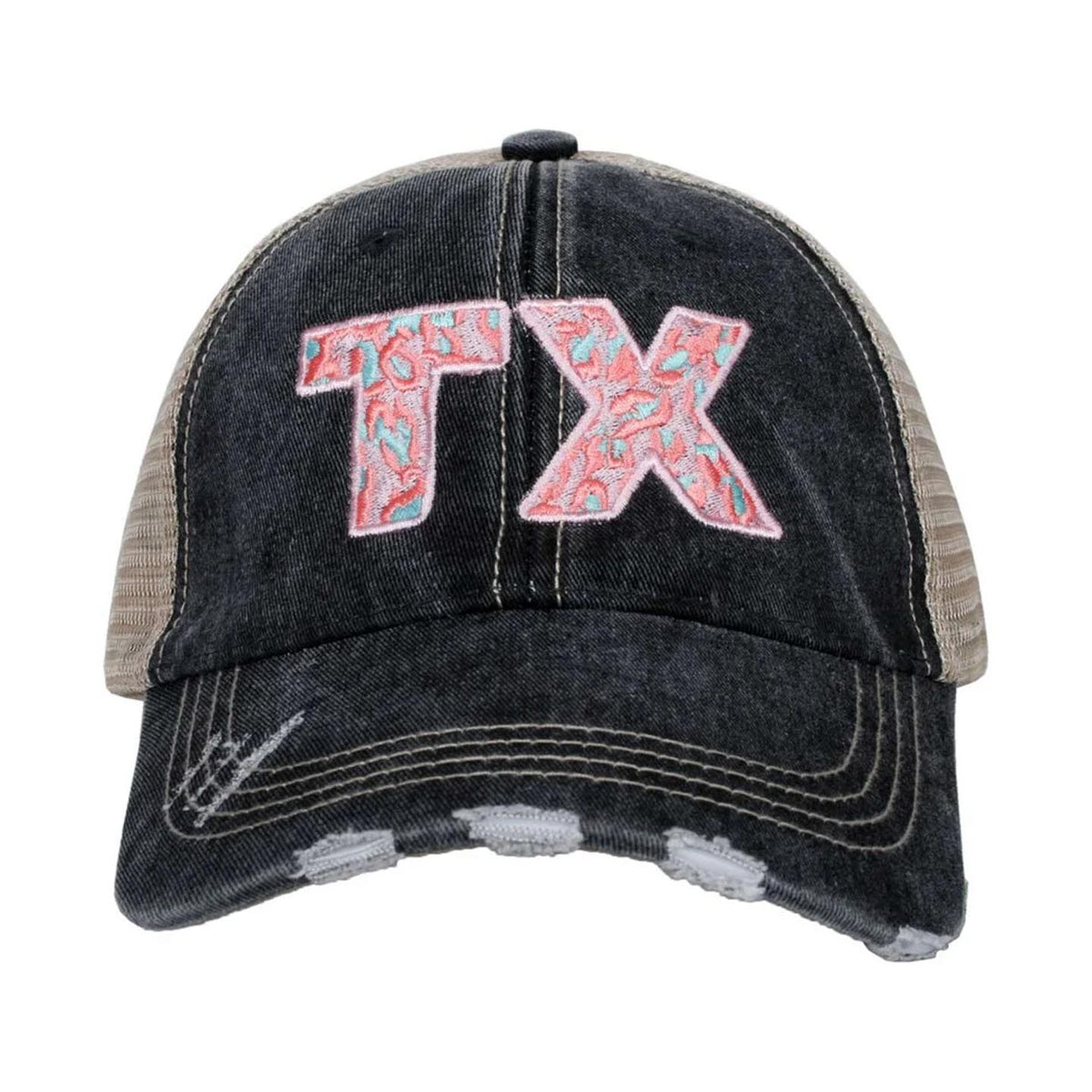 TX for Texas pink leopard print women's trucker hat