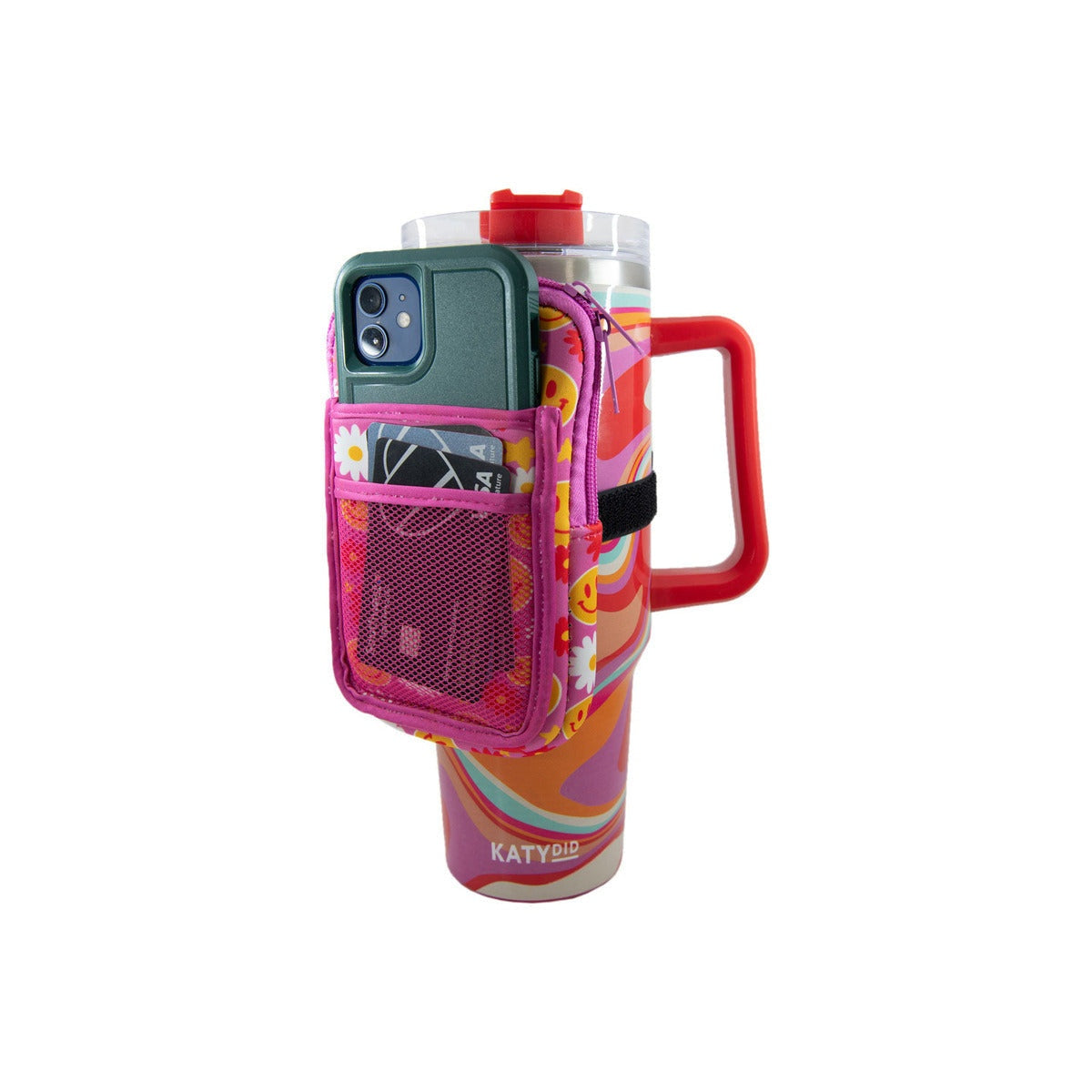 Pink With Red Flower Happy Face Tumbler Pouch
