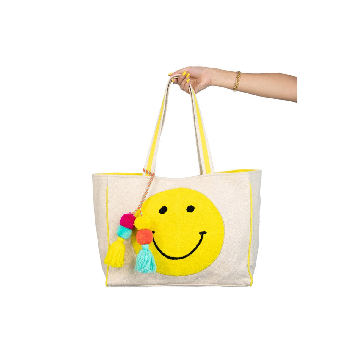 Happy Face Chenille Patch Canvas Tote Bag