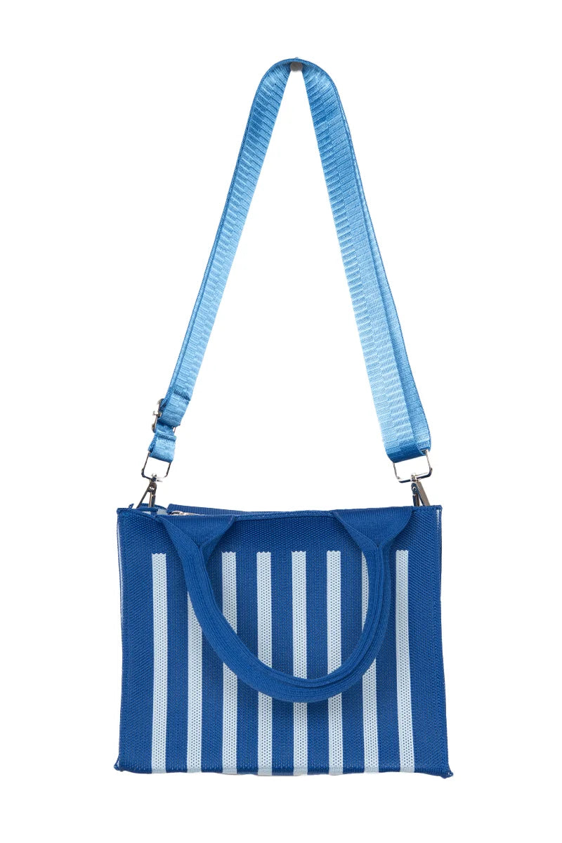 Blue striped structured mini tote purse for women