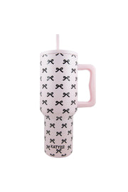 black & pink mini coquette bows 38 oz tumbler cup with handle