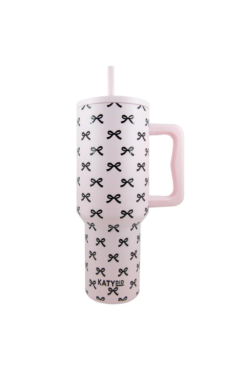 black & pink mini coquette bows 38 oz tumbler cup with handle