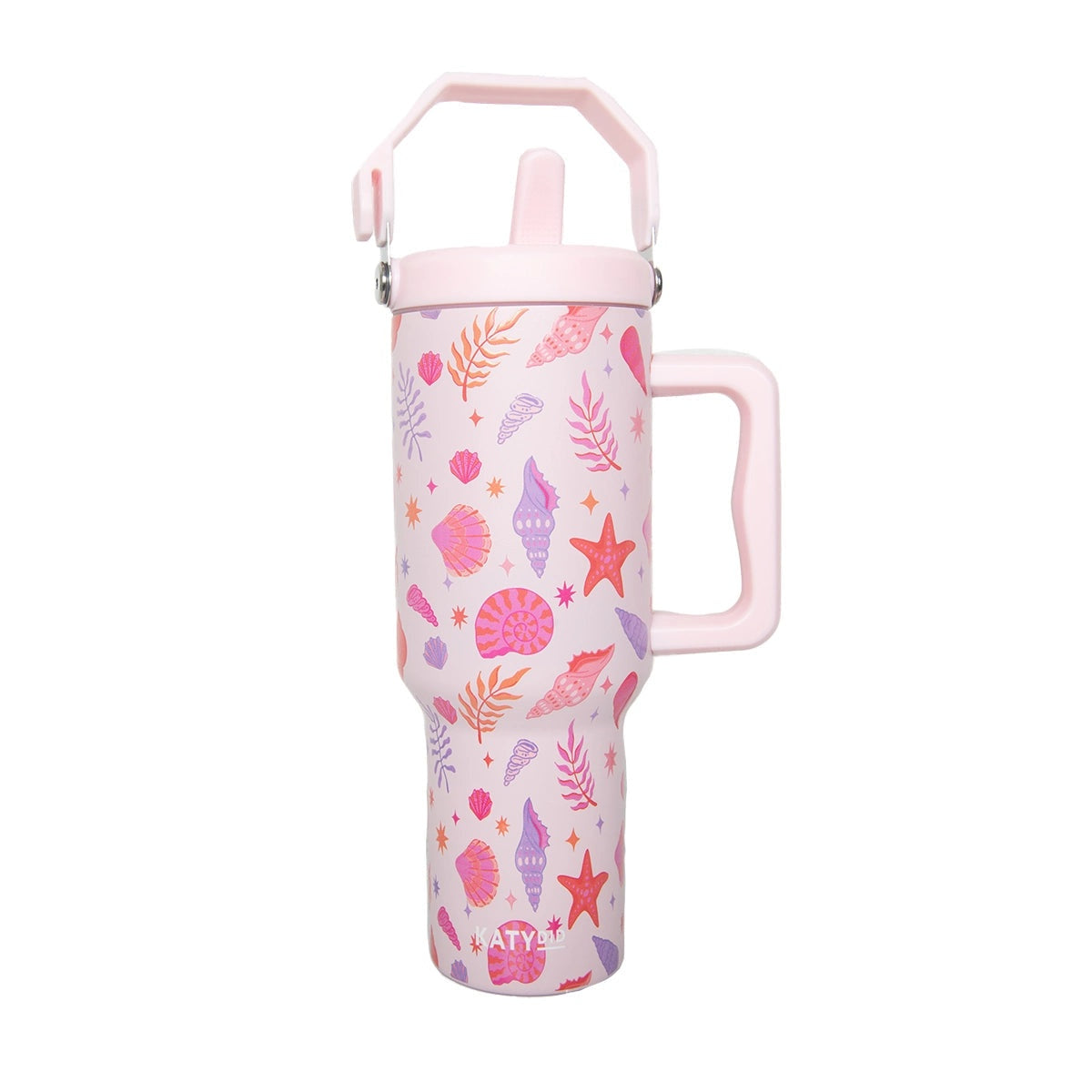 Beach Seashells Pattern 38 Oz Tumbler Cup With Handle & Top Carry Handle