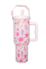 beach seashells pattern 38 oz tumbler cup with handle and top carry handle