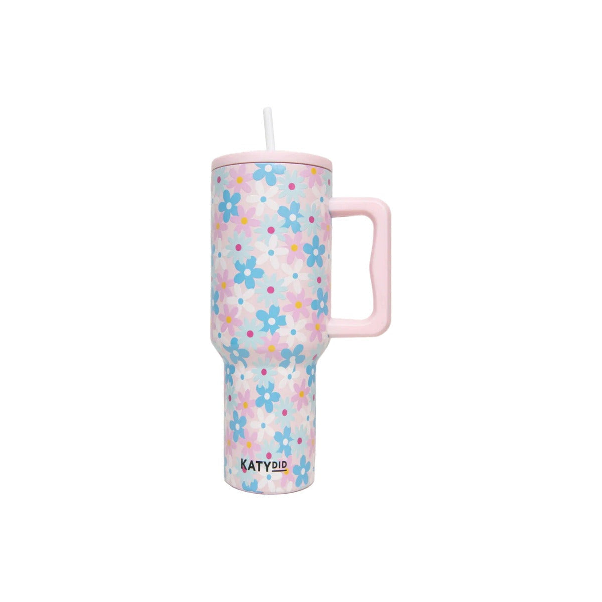 Dainty Florals Pink & Blue 38 Oz Tumbler Cup With Handle