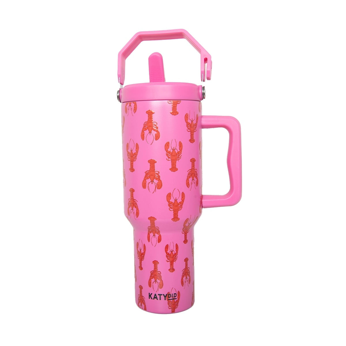 Lobster Pattern Pink 38 Oz Tumbler Cup With Handle & Top Carry Handle