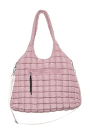 Mauve rectangular quilted puffer tote bag, structured style