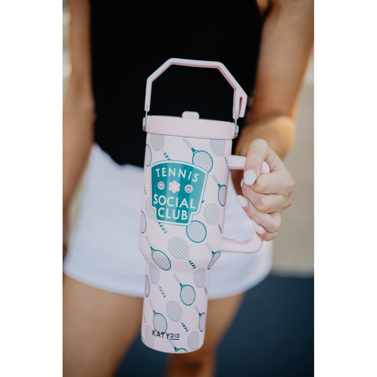 Tennis Social Club 38 Oz Tumbler Cup With Handle & Top Carry Handle