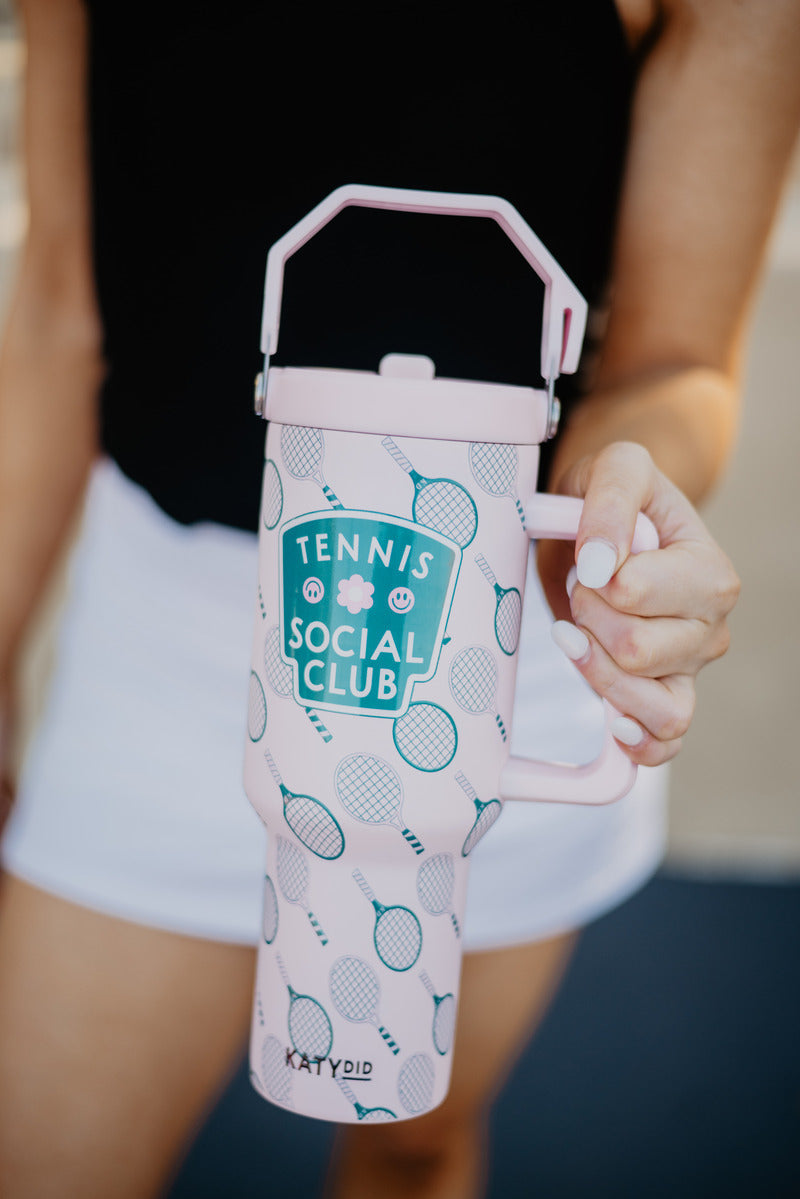 tennis social club 38 oz tumbler cup with handle and top carry handle
