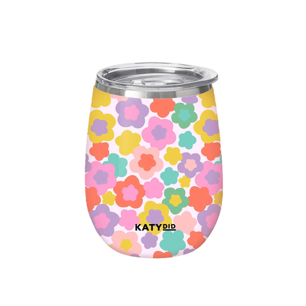 Groovy Multicolored Flowers Pattern Wine Tumbler Cup