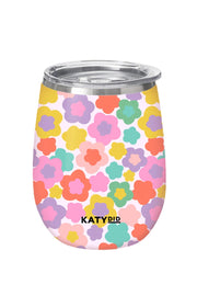 Groovy multicolored flowers pattern wine tumbler cup