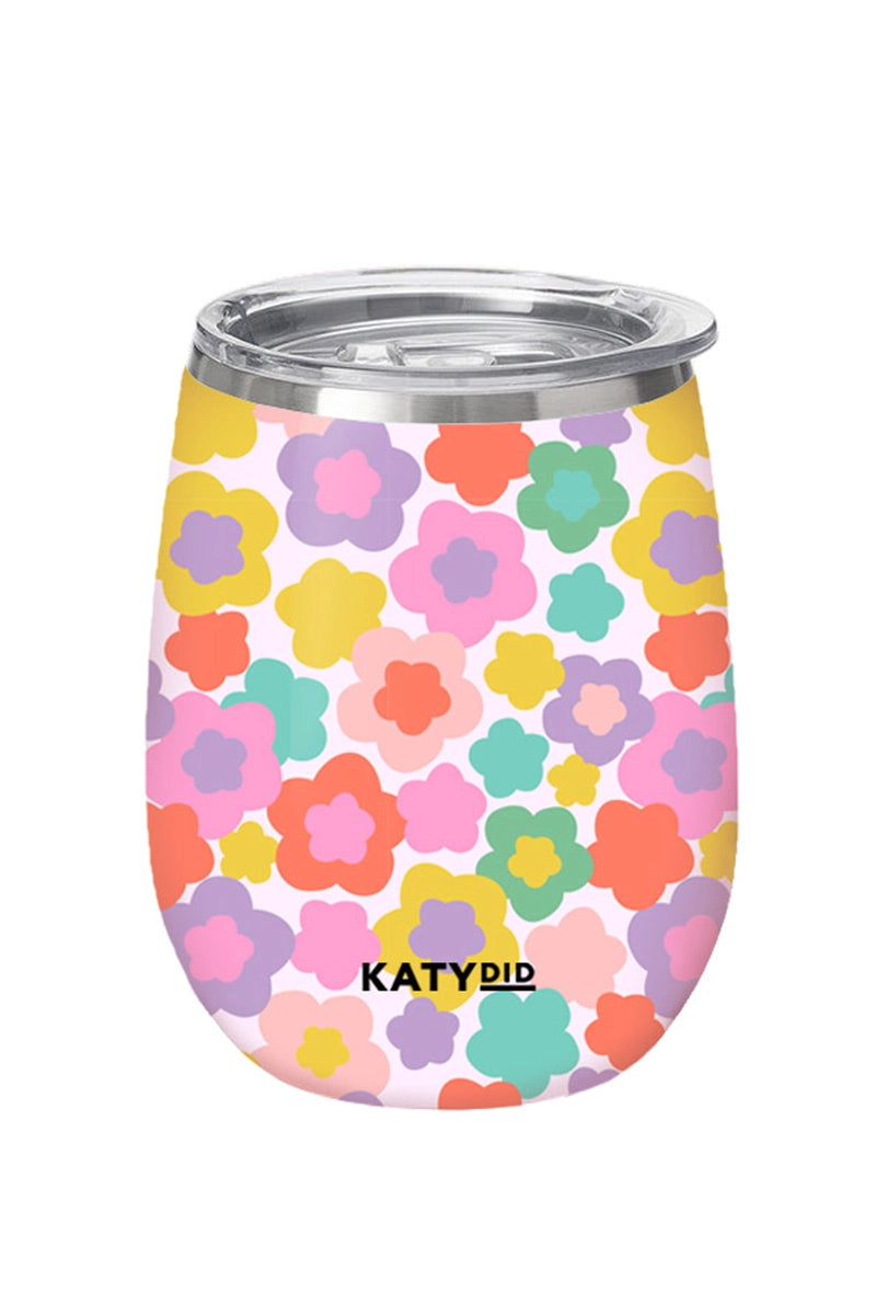 Groovy multicolored flowers pattern wine tumbler cup