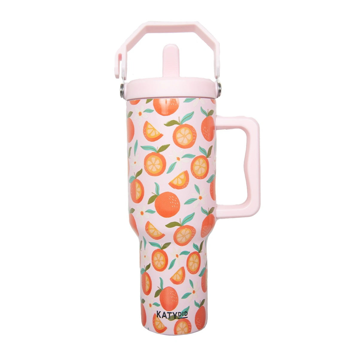 Sweet Orange Pattern 38 Oz Tumbler Cup With Handle & Top Carry Handle
